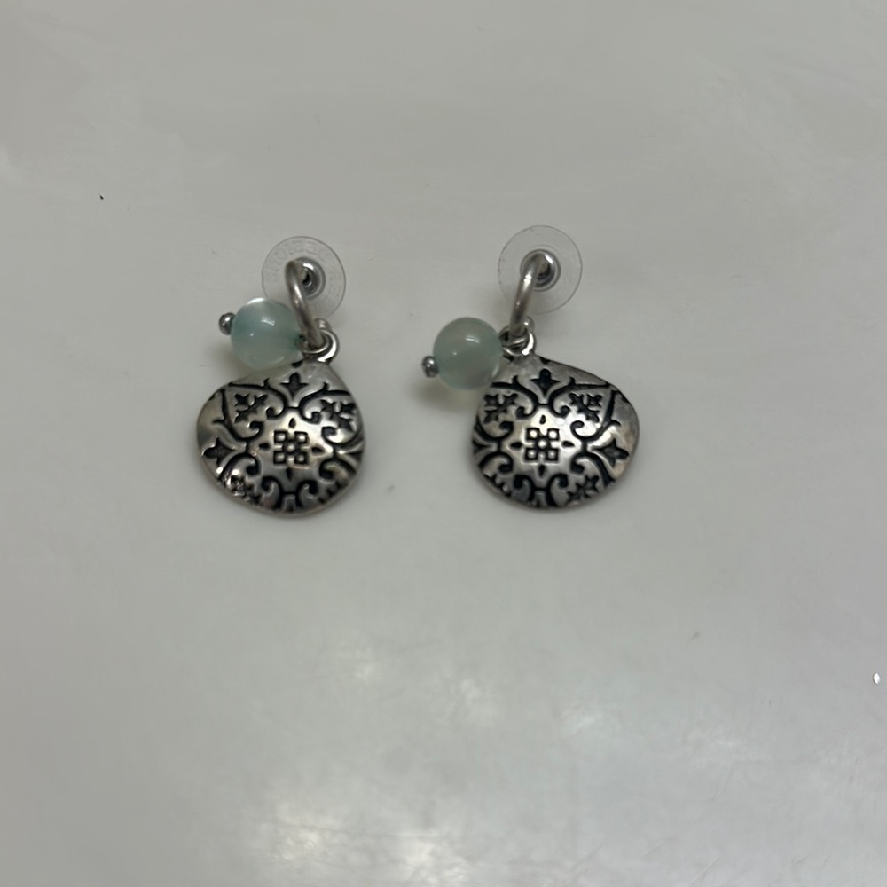 Elegant Silver Earrings with green Accents